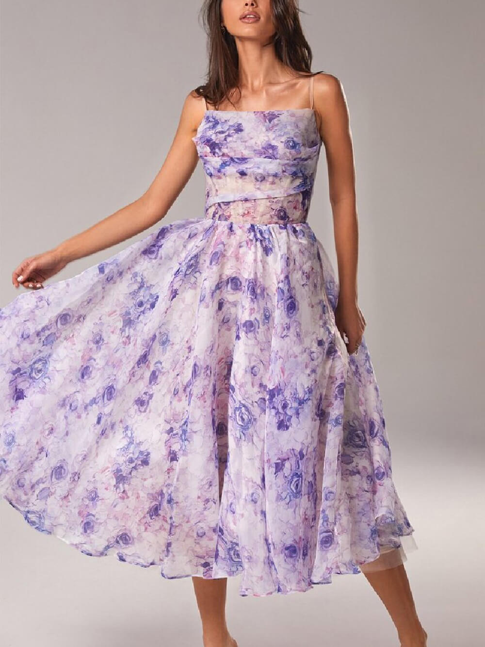 Beverly | Women's Floral A-Line Midi Dress, Spring