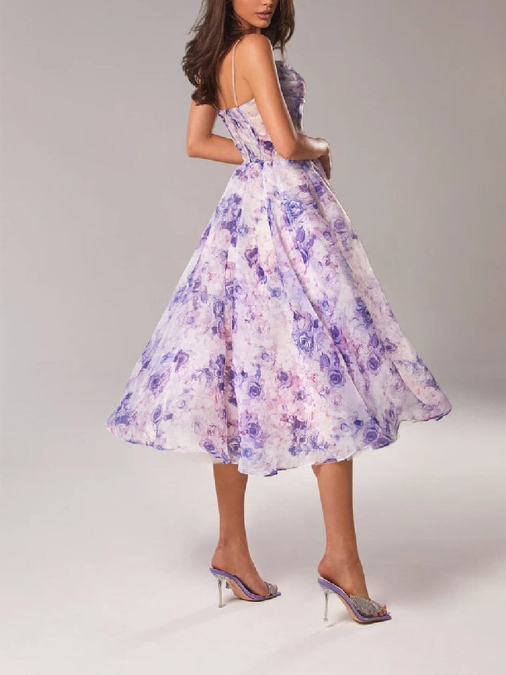 Beverly | Women's Floral A-Line Midi Dress, Spring