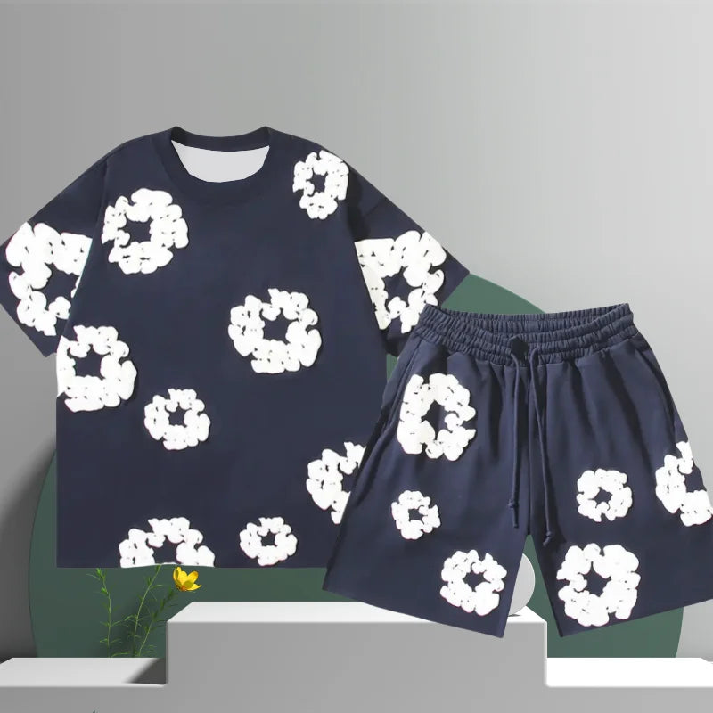 Men's Denim Tears Cotton Flower 3D Printed Shorts Set | Veonus
