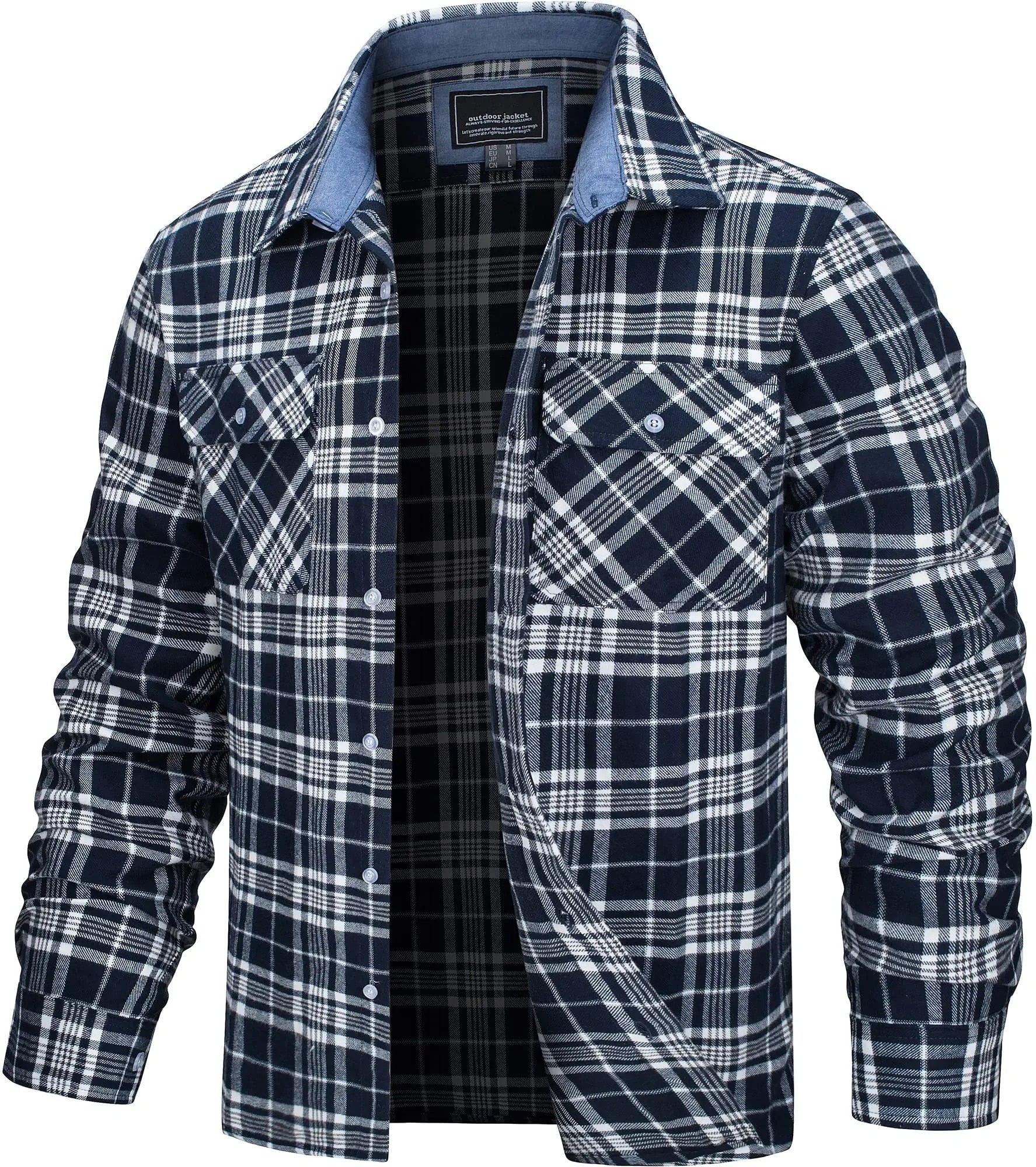 Men's Casual Checked Cotton Flannel Shirt Jacket - Everyday Wear