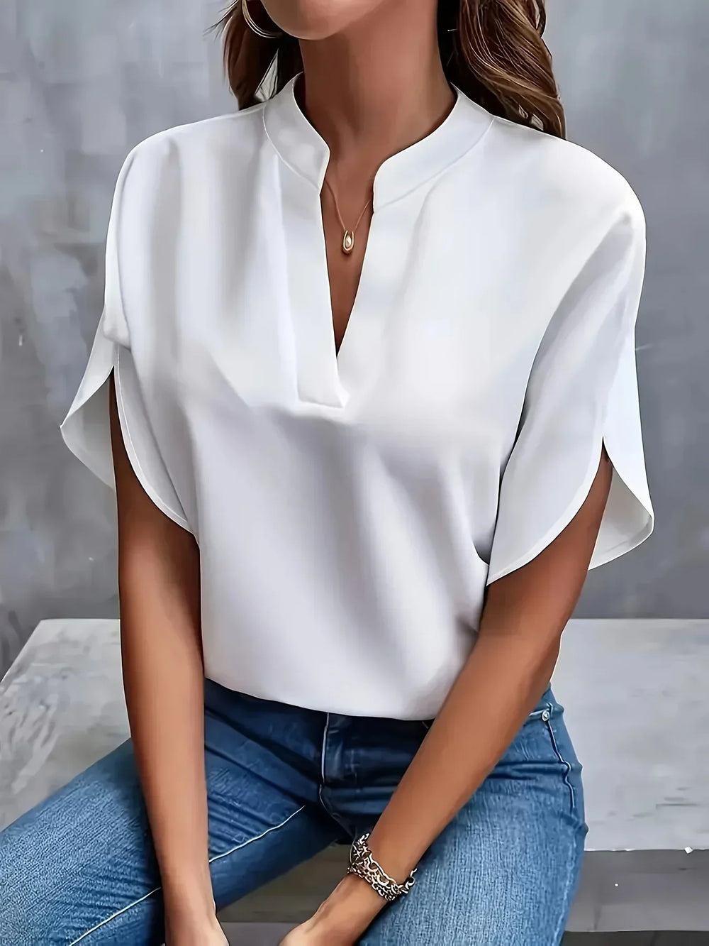 Emily | Women's V-Neck Short Sleeve Blouse, Casual