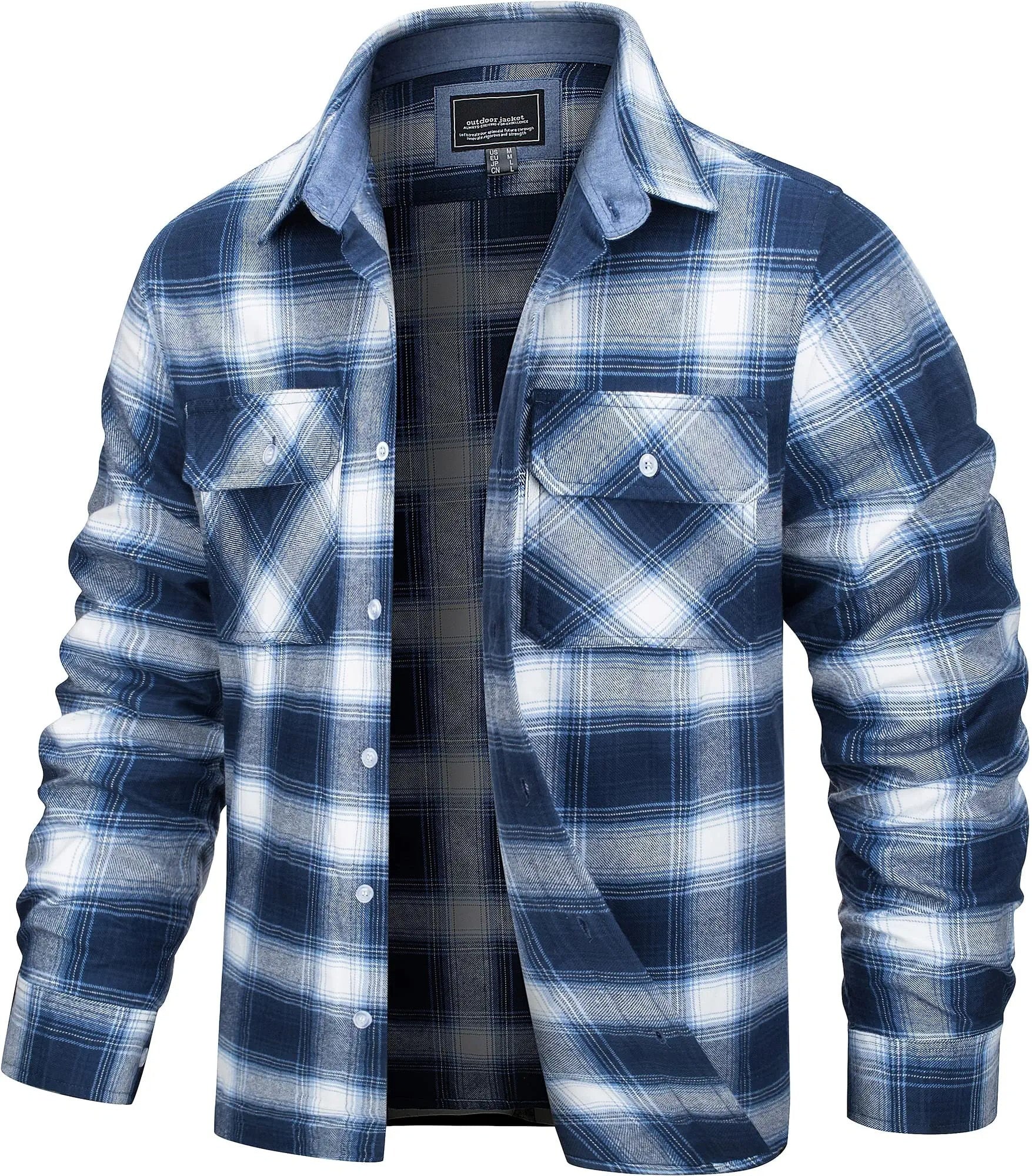 Men's Casual Checked Cotton Flannel Shirt Jacket - Everyday Wear