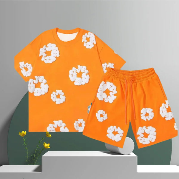 Men's Floral Print Cotton Shirt and Shorts Set - Casual