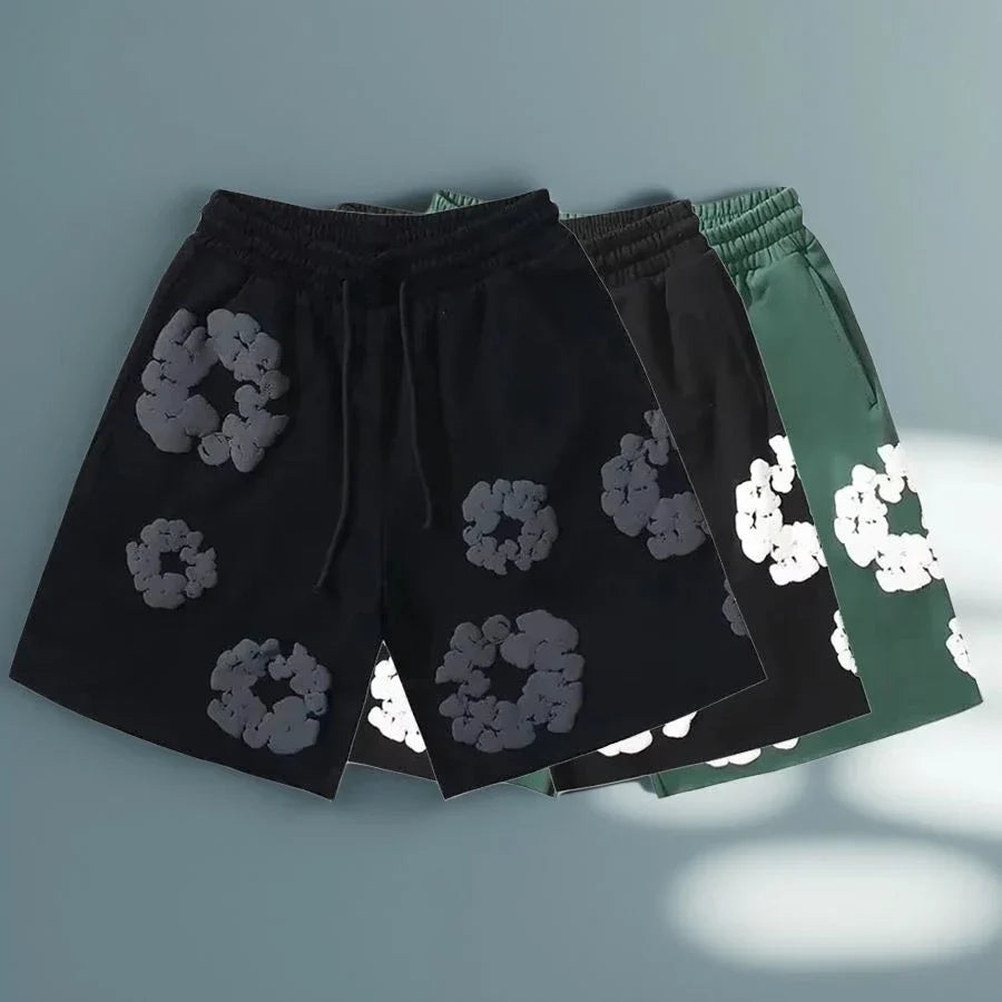 Women's Floral Denim Shorts and Pants Set - Casual