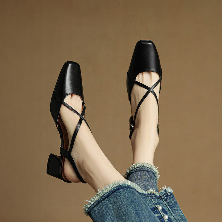 Women's Slingback Heels - Square Toe Criss-Cross Ankle Strap