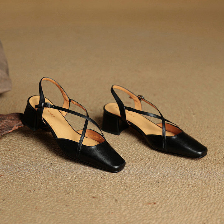 Women's Slingback Heels - Square Toe Criss-Cross Ankle Strap