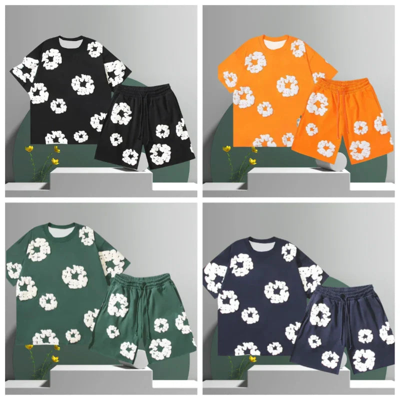 Men's Floral Print Cotton Shirt and Shorts Set - Casual