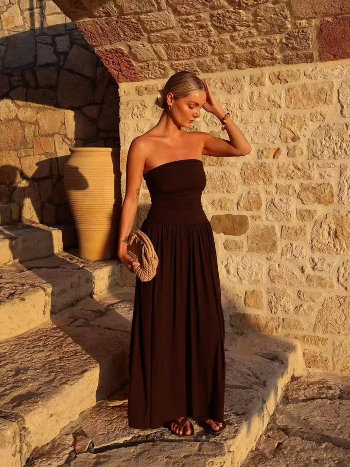 Women's Pleated Chiffon Maxi Dress - Summer Beach