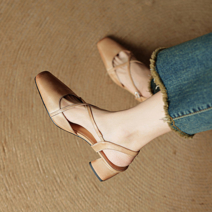 Women's Slingback Heels - Square Toe Criss-Cross Ankle Strap