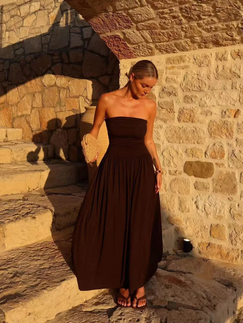 Women's Pleated Chiffon Maxi Dress - Summer Beach