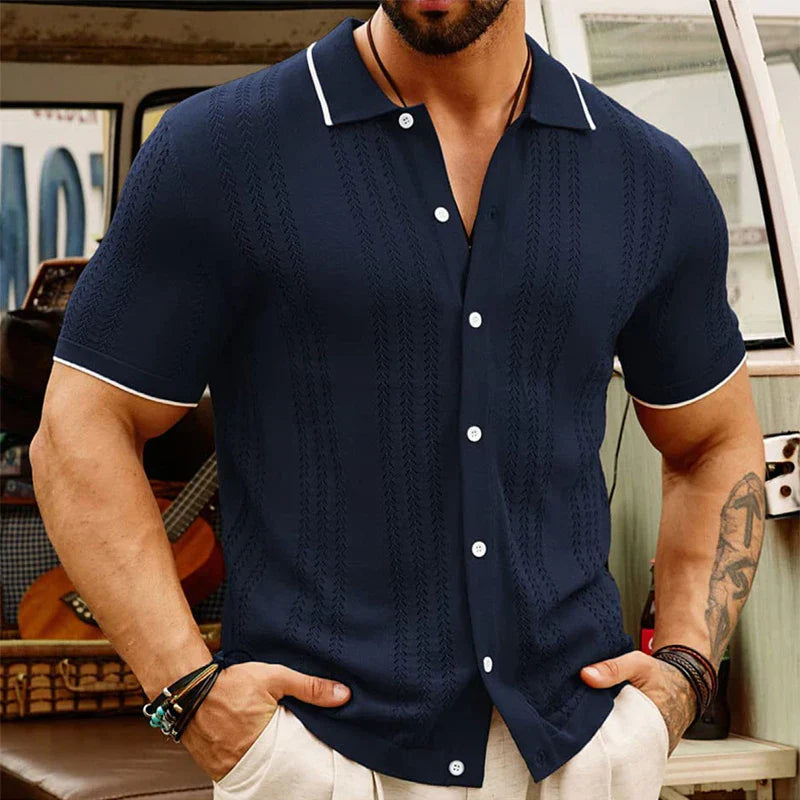 Men's Casual Jacquard Knit Shirt - Summer Everyday Wear