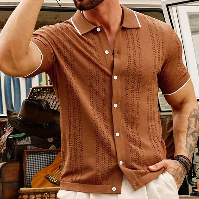 Men's Casual Jacquard Knit Shirt - Summer Everyday Wear