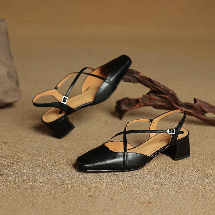 Women's Slingback Heels - Square Toe Criss-Cross Ankle Strap