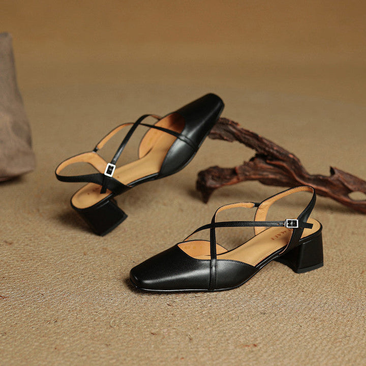 Women's Slingback Heels - Square Toe Criss-Cross Ankle Strap