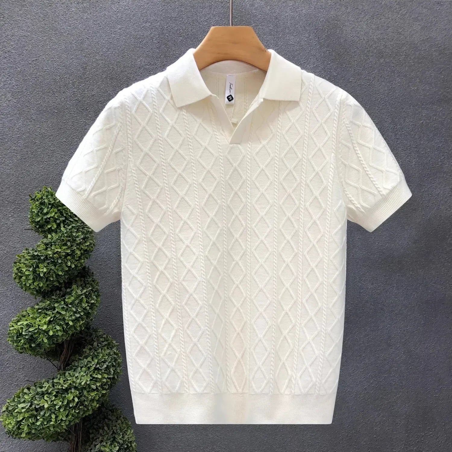 Men's Solid Knit Polo Shirt - Casual Summer