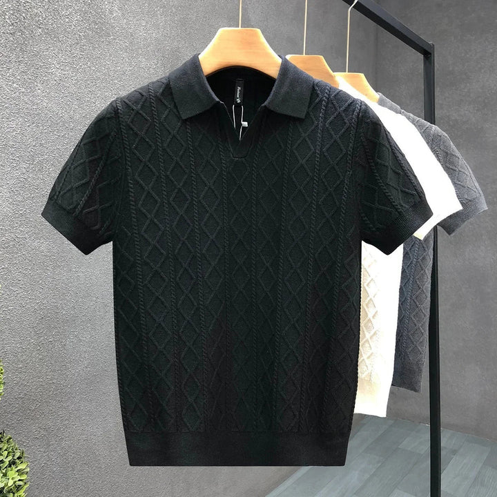 Men's Solid Knit Polo Shirt - Casual Summer