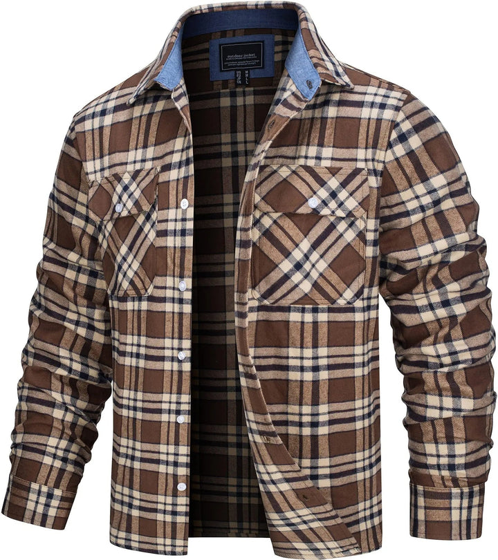 Men's Casual Checked Cotton Flannel Shirt Jacket - Everyday Wear