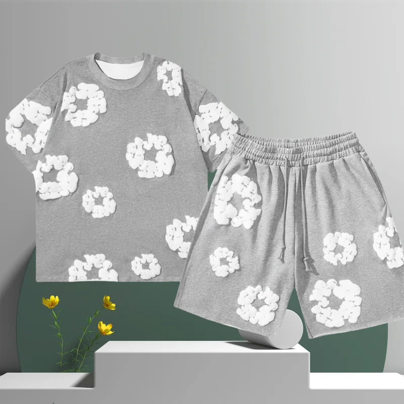 Men's Floral Print Cotton Shirt and Shorts Set - Casual