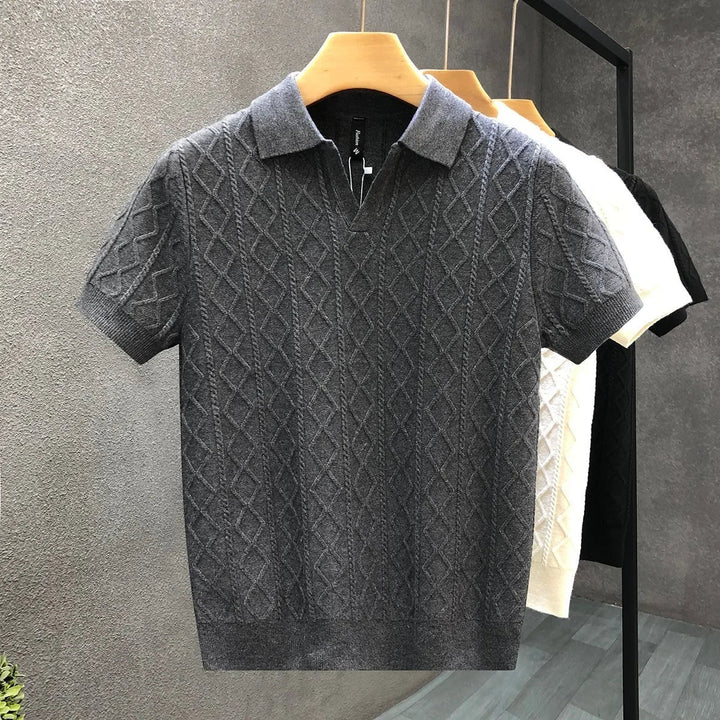 Men's Solid Knit Polo Shirt - Casual Summer