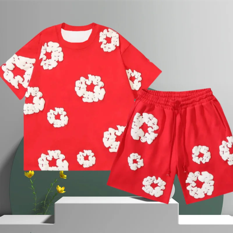 Men's Denim Tears Cotton Flower 3D Printed Shorts Set | Veonus