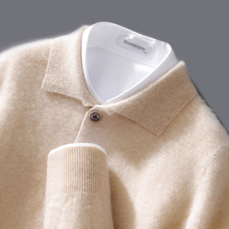 Men's Cashmere Slim Fit Polo Shirt - Casual Summer