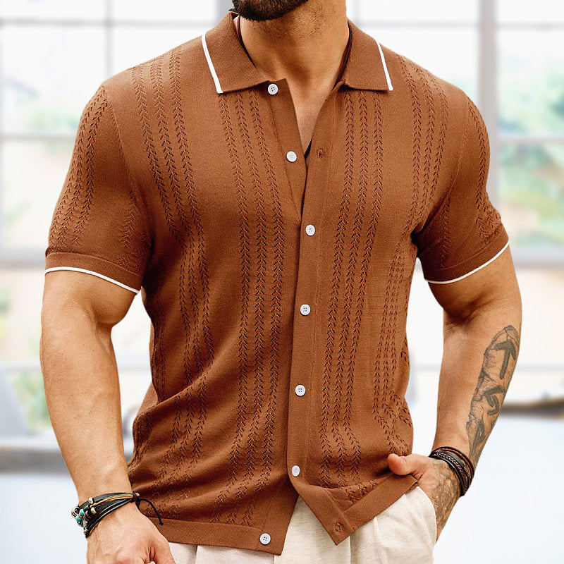 Men's Casual Jacquard Knit Shirt - Summer Everyday Wear