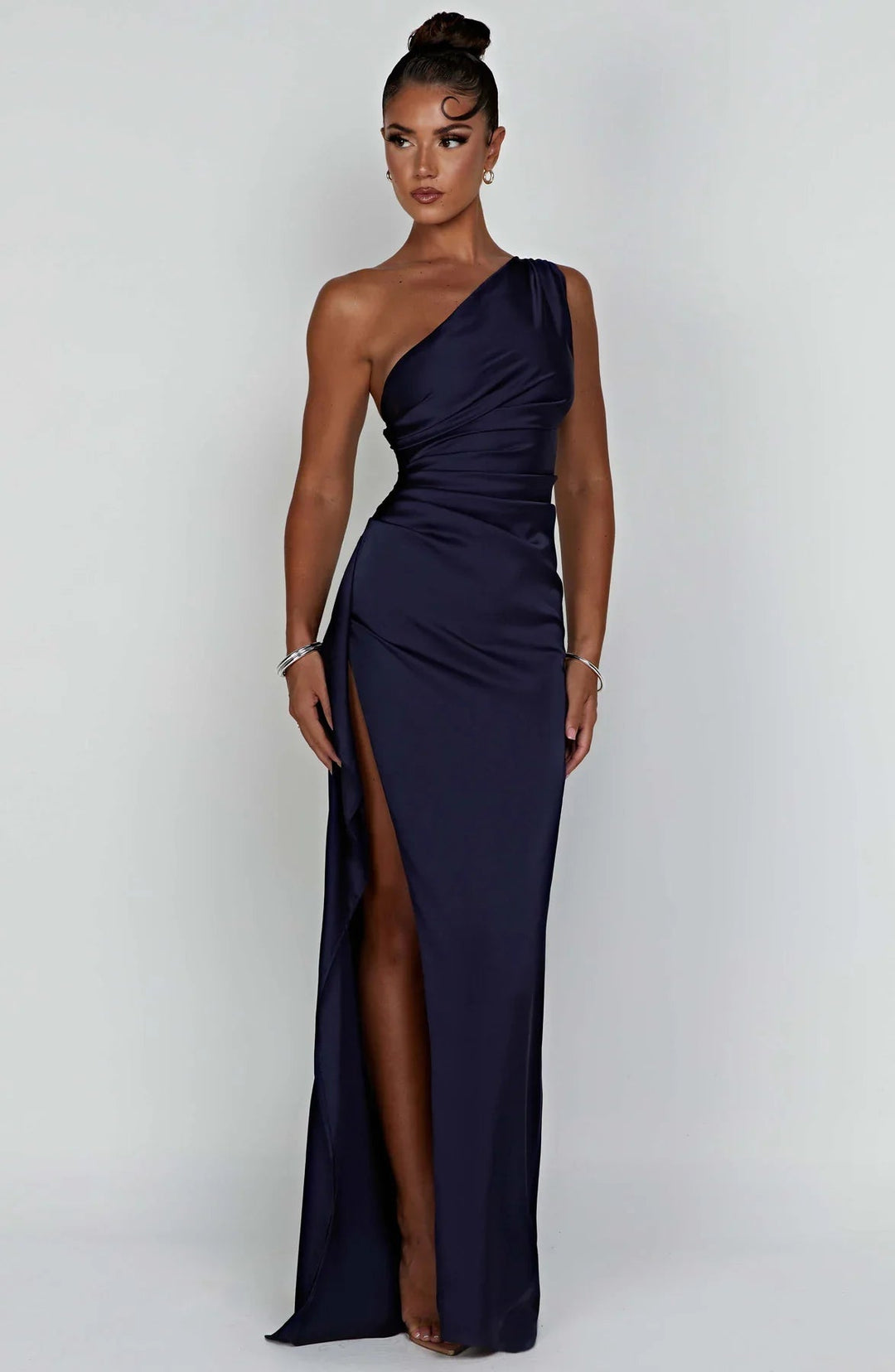 Women's One-Shoulder Satin Maxi Dress - Elegant Evening