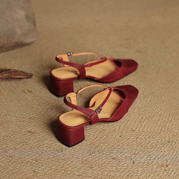 Women's Slingback Heels - Square Toe Criss-Cross Ankle Strap