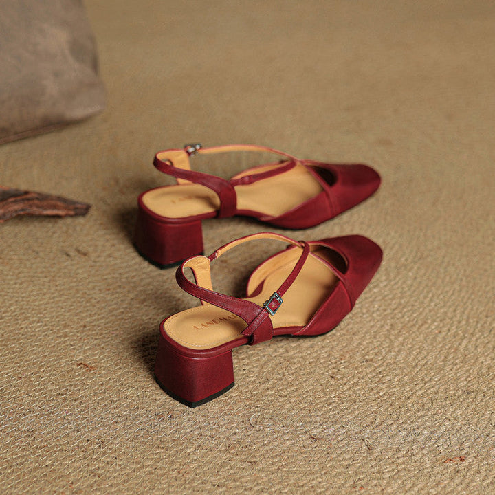 Women's Slingback Heels - Square Toe Criss-Cross Ankle Strap