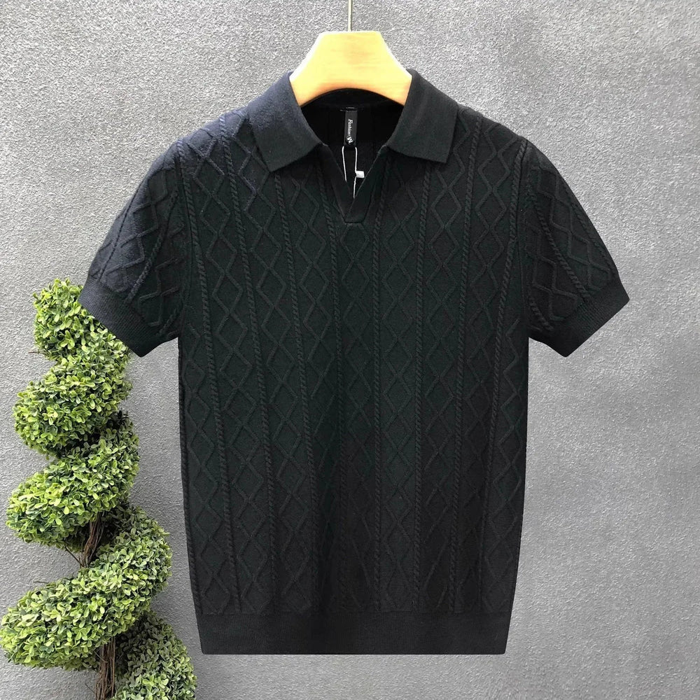 Men's Solid Knit Polo Shirt - Casual Summer