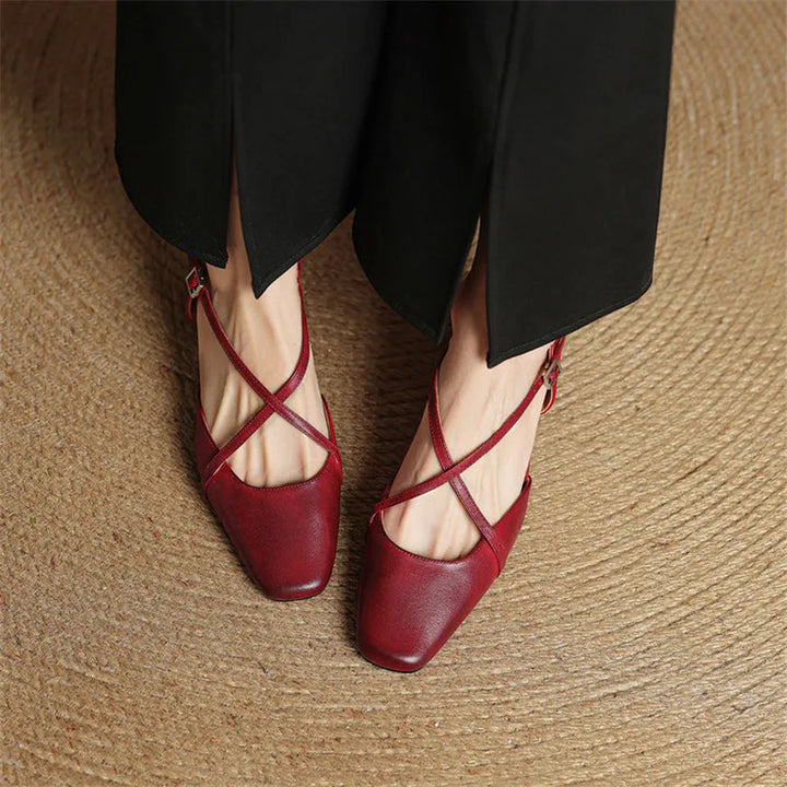 Women's Slingback Heels - Square Toe Criss-Cross Ankle Strap