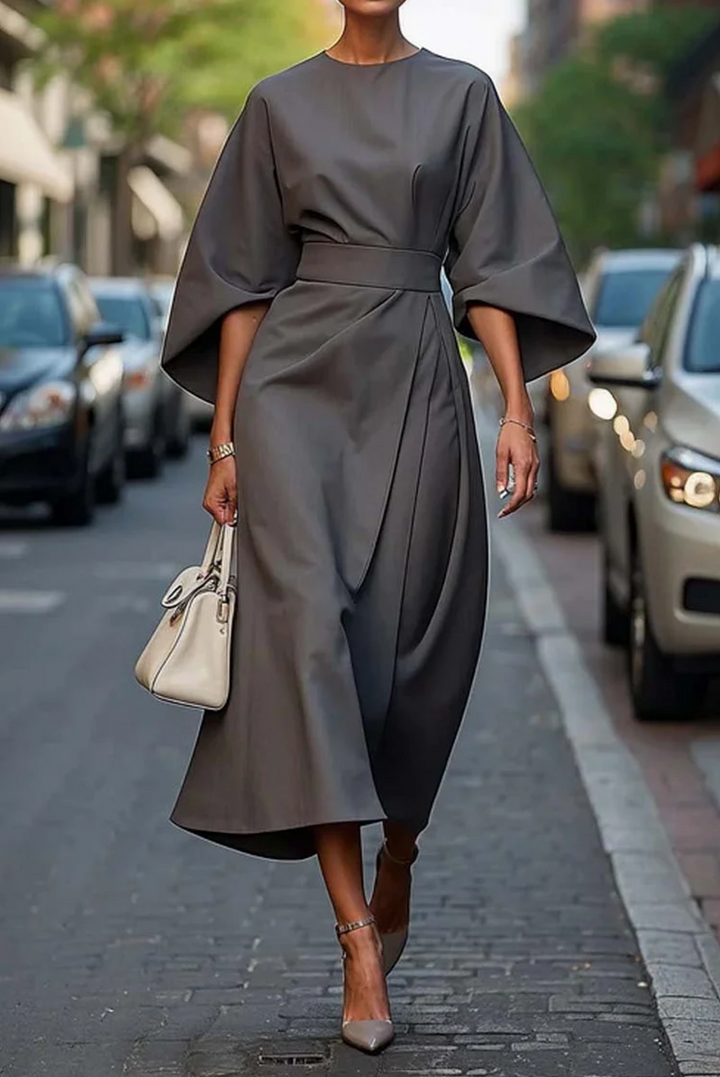 Emily | Women's Midi Dress with Batwing Sleeves, Casual