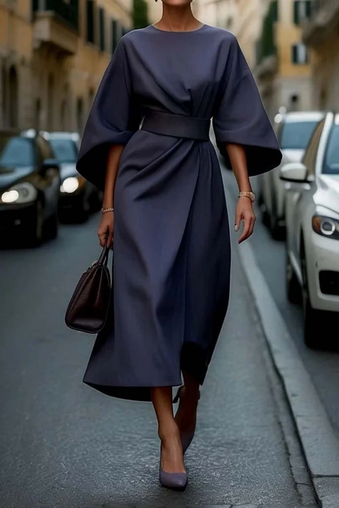 Emily | Women's Midi Dress with Batwing Sleeves, Casual