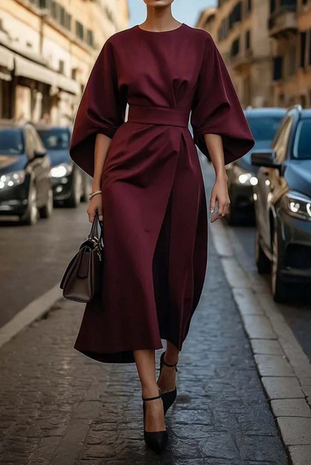 Emily | Women's Midi Dress with Batwing Sleeves, Casual