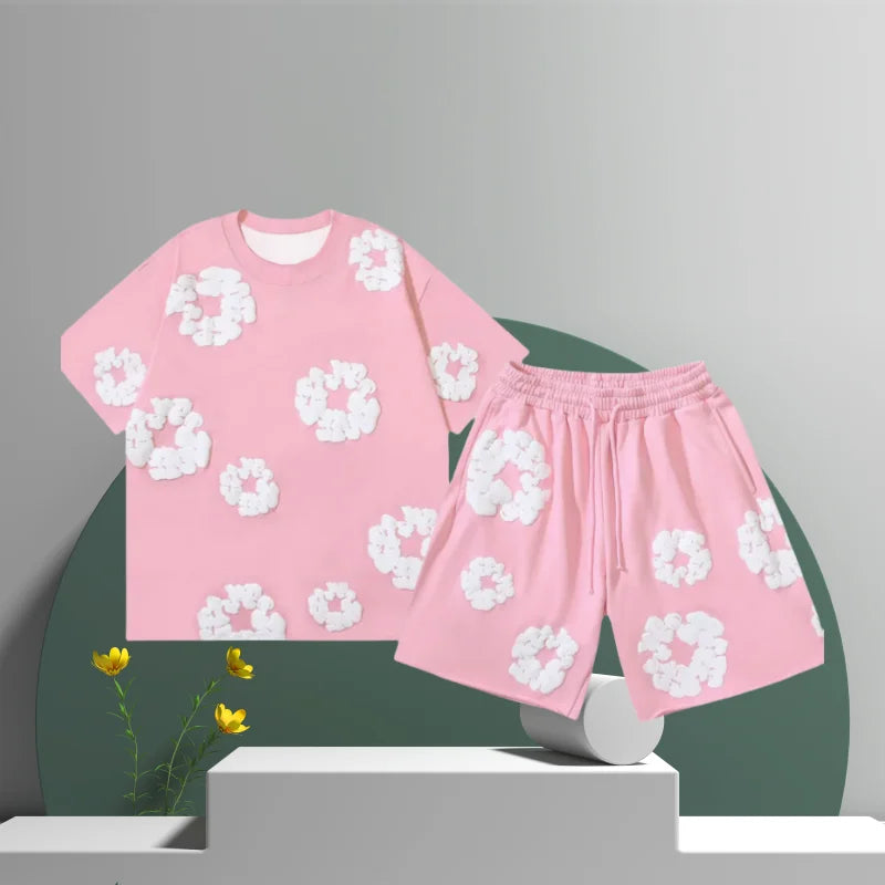 Men's Floral Print Cotton Shirt and Shorts Set - Casual