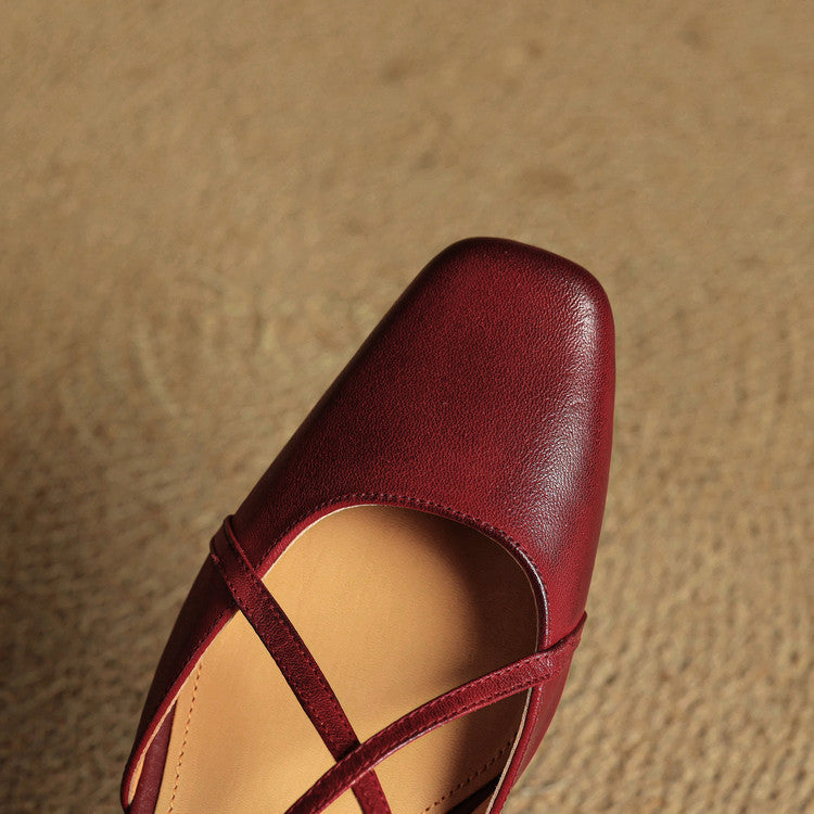 Women's Slingback Heels - Square Toe Criss-Cross Ankle Strap