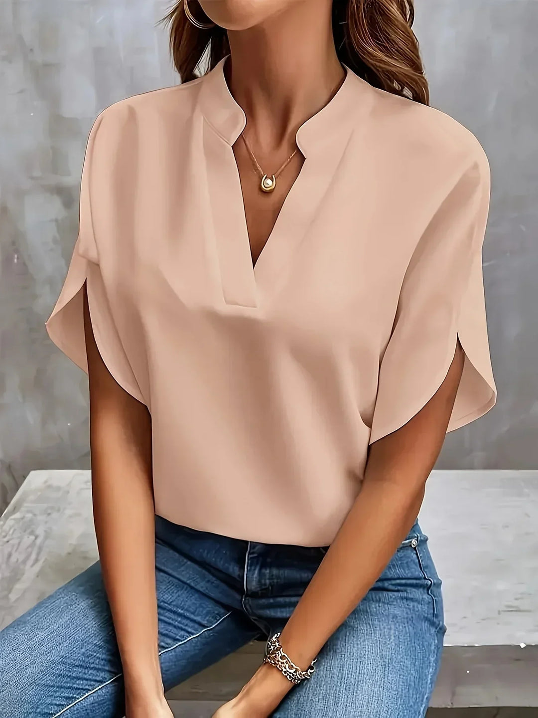 Emily | Women's V-Neck Short Sleeve Blouse, Casual
