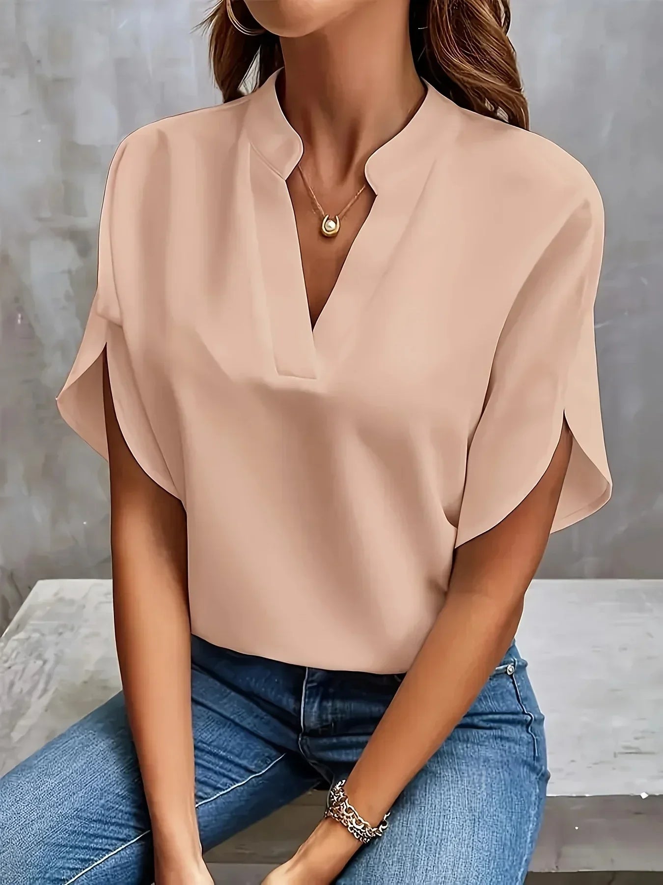 Emily | Women's V-Neck Short Sleeve Blouse, Casual