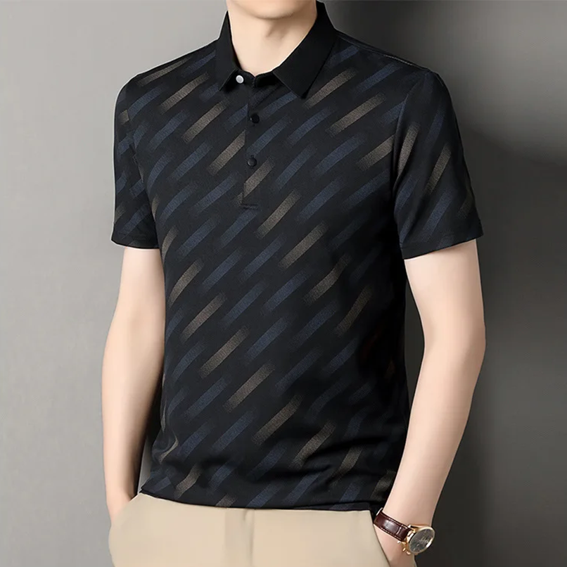 Men's Striped Cotton Polo Shirt - Casual Summer