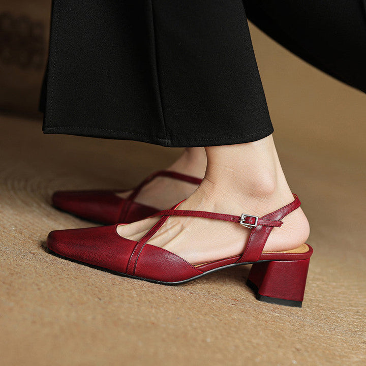 Women's Slingback Heels - Square Toe Criss-Cross Ankle Strap