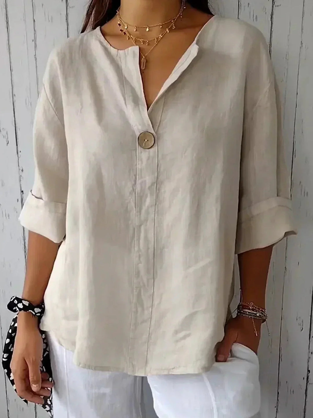 Charlotte | Women's V-Neck Short Sleeve Blouse, Casual