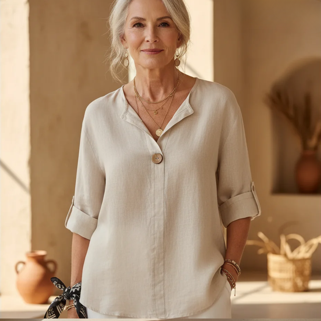 Charlotte | Women's V-Neck Short Sleeve Blouse, Casual