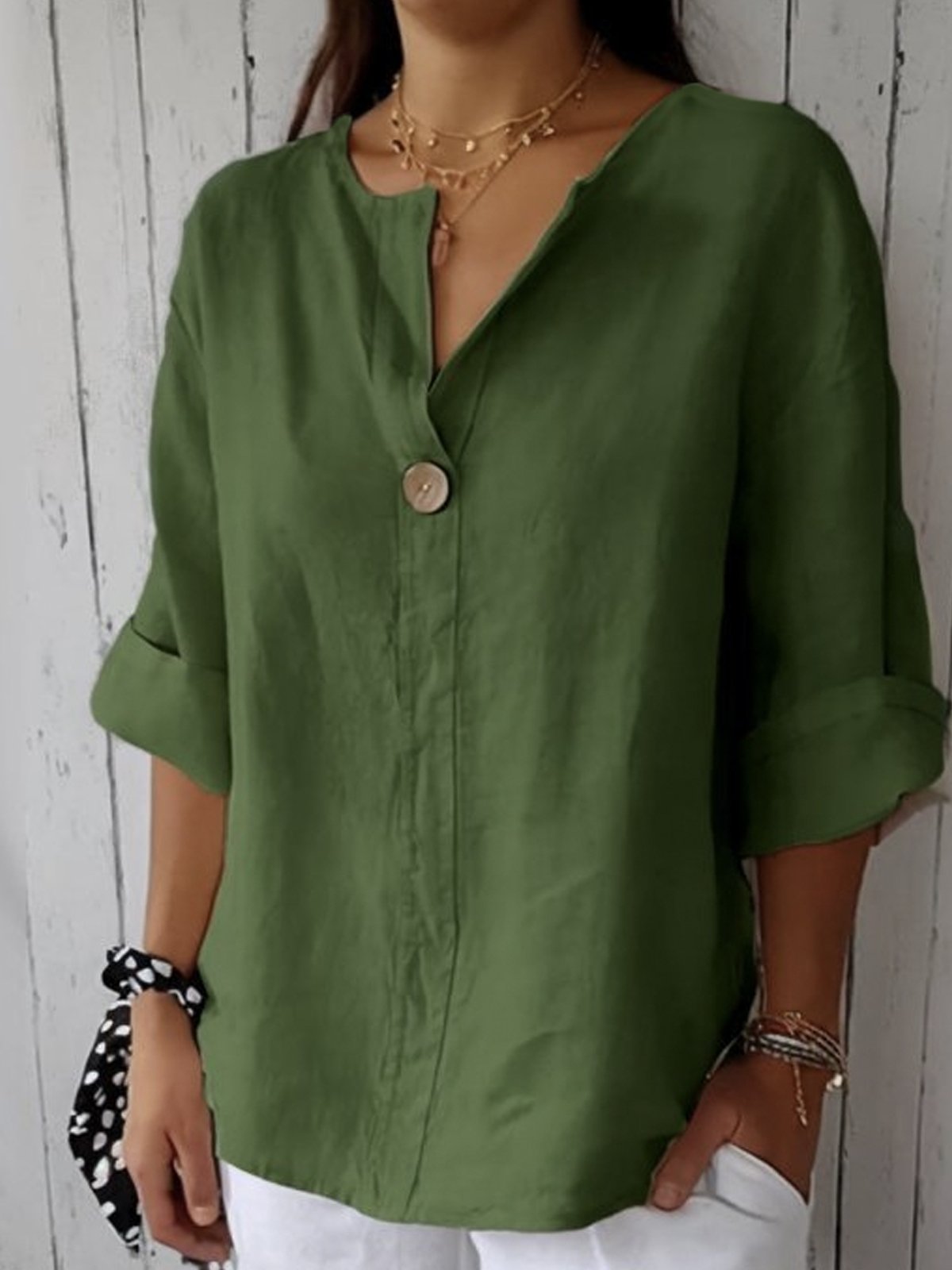 Charlotte | Women's V-Neck Short Sleeve Blouse, Casual