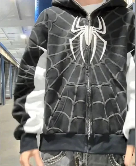 Men's Spider Print Hoodie - Y2K Hip Hop Streetwear