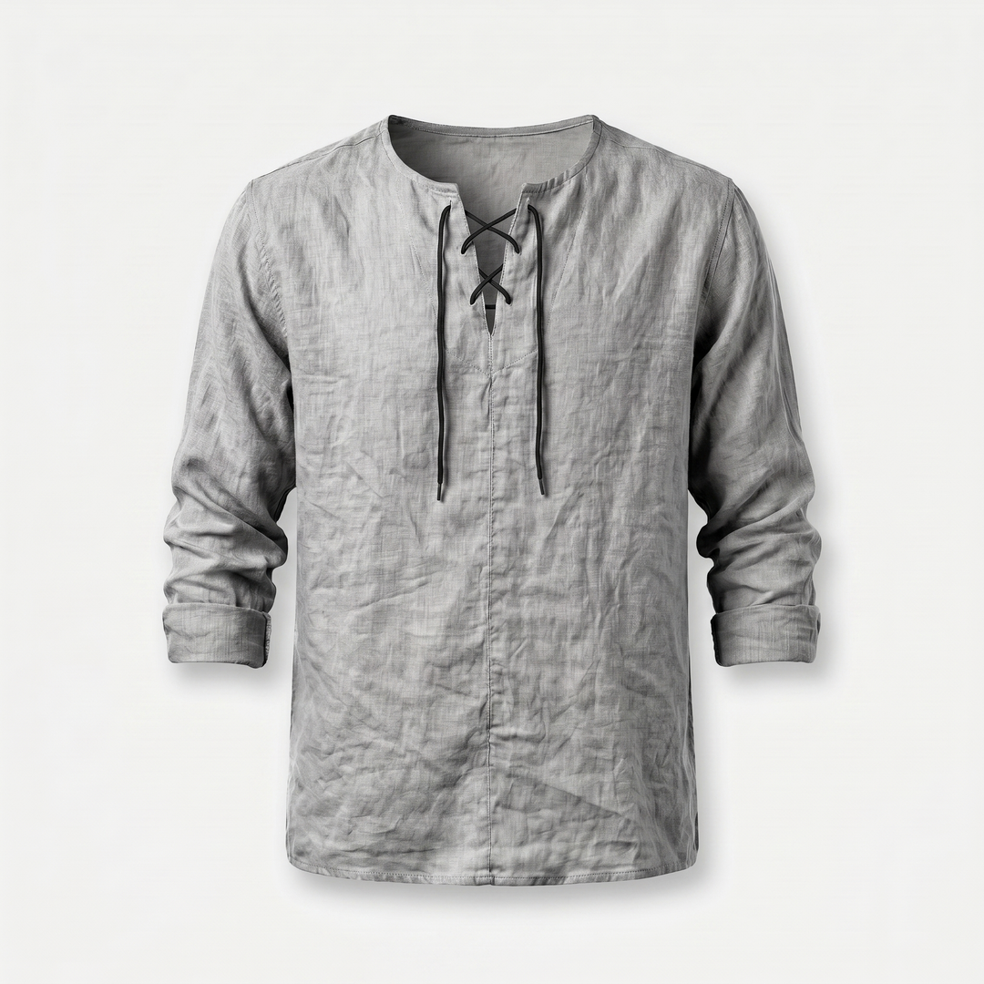 Men's Casual Linen Shirt - Summer Lace-Up Neckline