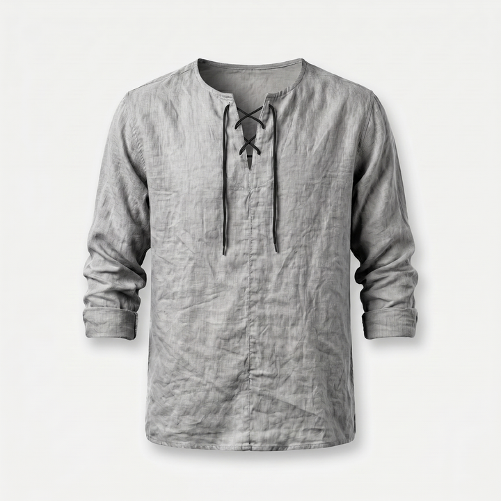 Men's Casual Linen Shirt - Summer Lace-Up Neckline