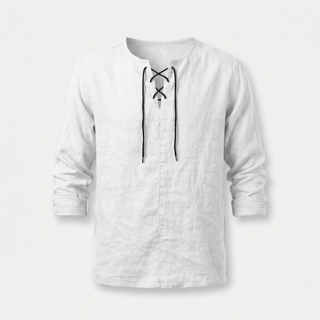 Men's Casual Linen Shirt - Summer Lace-Up Neckline