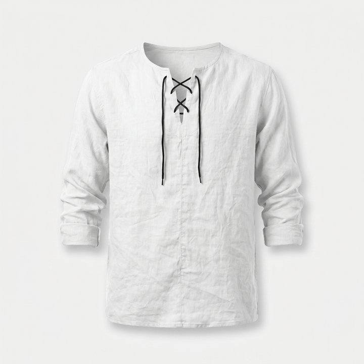 Men's Casual Linen Shirt - Summer Lace-Up Neckline