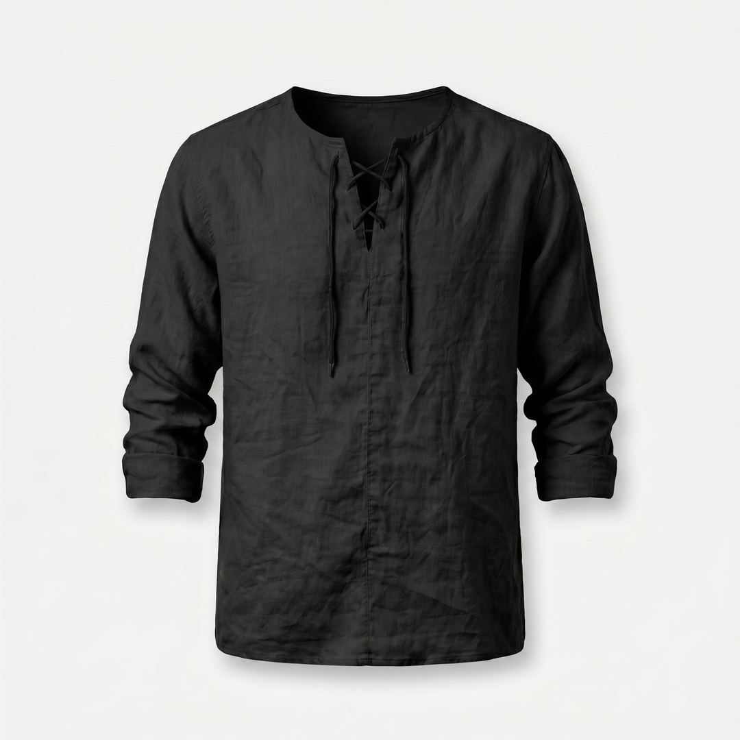 Men's Casual Linen Shirt - Summer Lace-Up Neckline