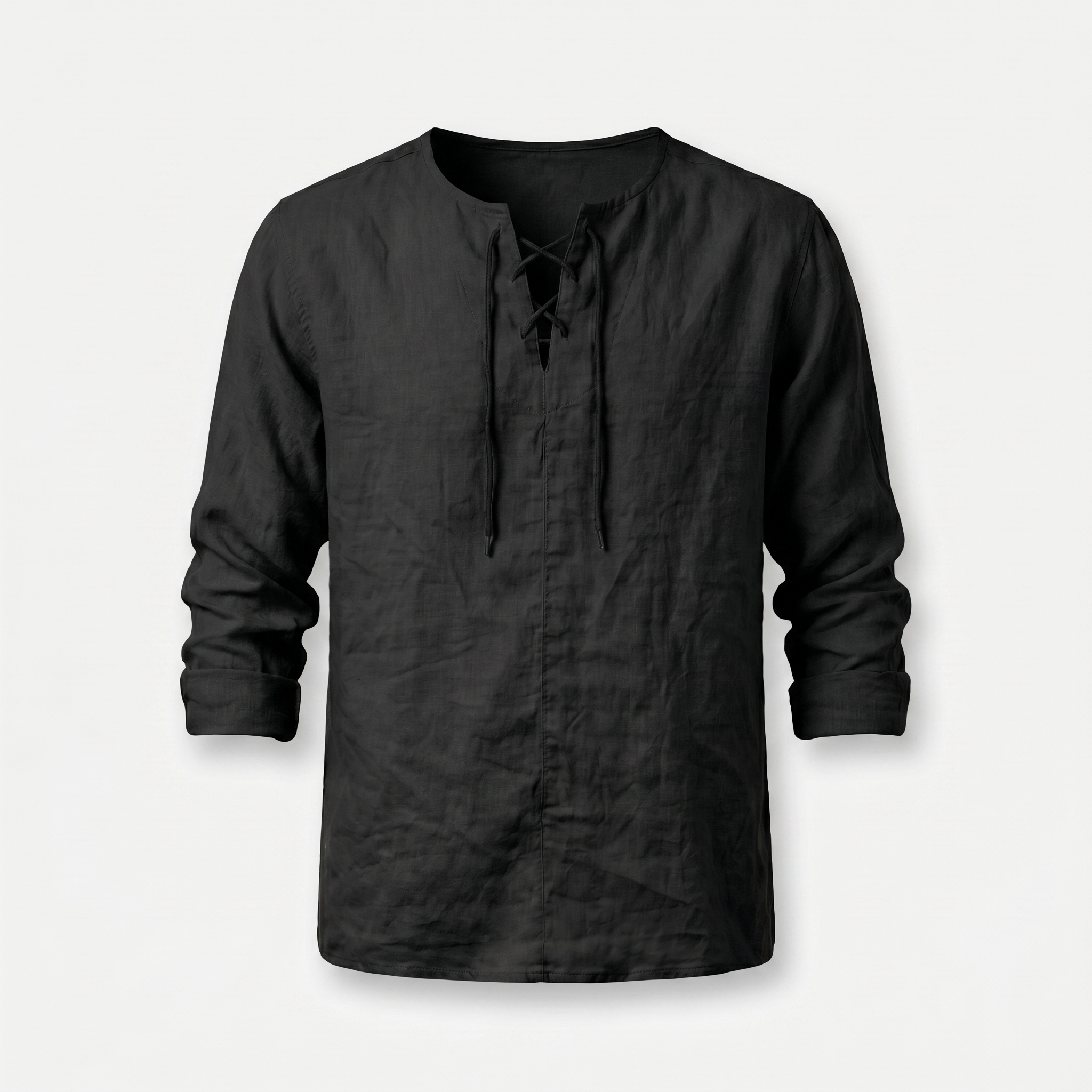 Men's Casual Linen Shirt - Summer Lace-Up Neckline